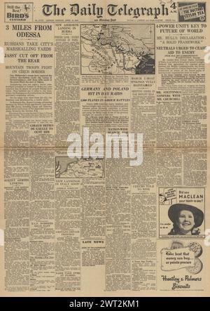 1944 Daily Telegraph front page reporting US Air Force bomb Poland, Cordell Hull makes post war Solid Framework speech and Battle for Kohima in Burma Stock Photo