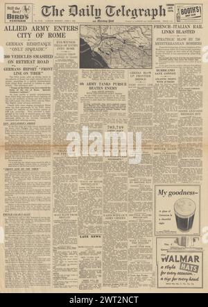 1944 The Daily Telegraph front page reporting Allied armies capture Rome Stock Photo