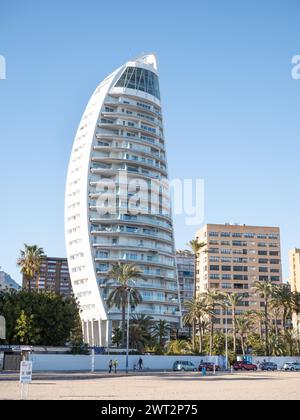 Benidorm, Spain; March 12th 2024: Delfin Tower building at Poniente Beach in Benidorm Stock Photo