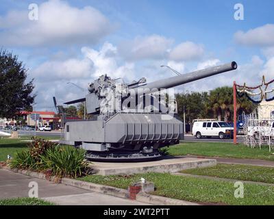 Okeechobee City, Florida, United States - January 1, 2016: Piece of naval artillery in Flagler Park. Stock Photo