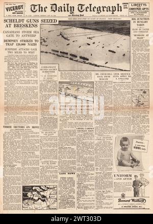 1944 The Daily Telegraph front page reporting Battle of the Scheldt Stock Photo