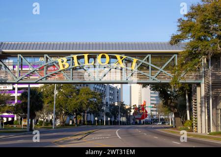 Welcome to Biloxi, Mississippi sign on highway 90, Beach Blvd.  - March 10, 2024 Stock Photo