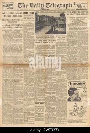 1944 The Daily Telegraph front page reporting unrest in Greece Stock Photo