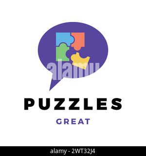 Speech Balloon and Puzzle Icon Logo Design Template Stock Vector