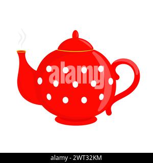 Red teapot with hot tea. Vector image. Icon Stock Vector