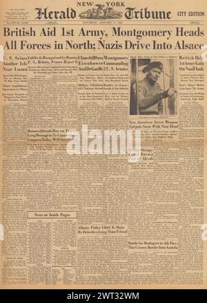 1945 New York Herald Tribune front page reporting Eisenhower cheered in ...