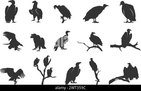 Vulture silhouette, Sitting vulture silhouette, Clipart vulture silhouette, Vulture Vulture vector illustration. Stock Vector