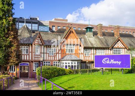 Birmingham Bournville Cadbury sign in front of the Cadbury Chocolate factory in Bournville Birmingham West Midlands England UK GB Europe Stock Photo