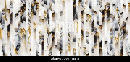White gold marble abstract background from displaced planks. 2D illustration. Stock Photo