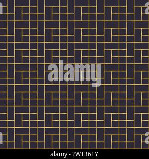 Grid seamless pattern Futuristic geometric golden background Cubic gradient shapes. Vector illustration. Isolated on black Stock Vector