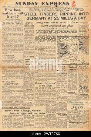 1945 Sunday Express front page reporting German forces retreat in the West Stock Photo