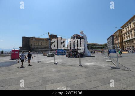 A view of the giant reproduction of Michelangelo Pistoletto's artwork Venus of the Rags, installed in Municipio square in Naples. Stock Photo