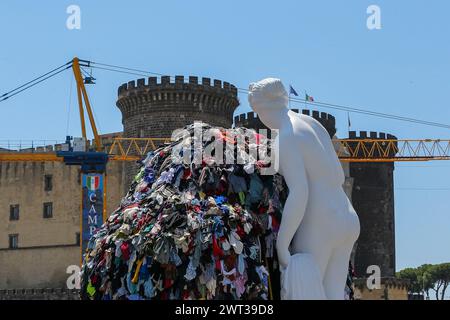 A view of the giant reproduction of Michelangelo Pistoletto's artwork Venus of the Rags, installed in Municipio square in Naples. Stock Photo