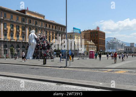 A view of the giant reproduction of Michelangelo Pistoletto's artwork Venus of the Rags, installed in Municipio square in Naples. Stock Photo