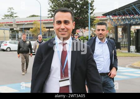 The Minister for Labor, Luigi Di Maio, arrives at the Avio Aero industry in Pomigliano D'Arco, during his electoral tour for the European elections. Stock Photo