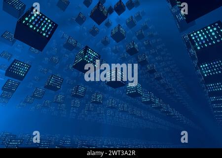 Blockchain, decentralized data, computer network. Blockchain, decentralized data. Computer network, distributed database, crypto currencies, crypto mi Stock Photo