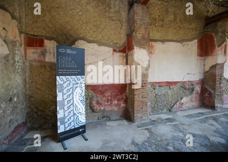 An internal view of the House of the Gem, in the archaeological excavations of Herculaneum, just opened after the restoration. Stock Photo