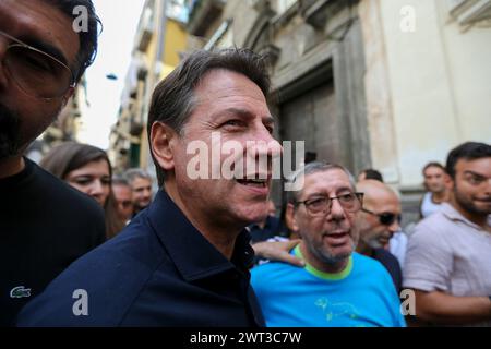 The political leader of the Five Stars Movement, Giuseppe Conte, during the electoral tour in Naples, in the street of the artisans of the crib, San G Stock Photo