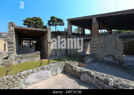 An external view of the garden of the House of the Gem, in the archaeological excavations of Herculaneum, just opened after the restoration. Stock Photo