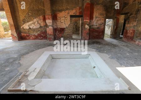 An internal view of the House of the Gem, in the archaeological excavations of Herculaneum, just opened after the restoration. Stock Photo