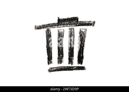 Trash or delete icon drawn in black pencil isolated on a white background. Stock Photo