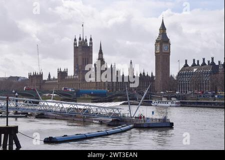 London, UK. 15th Mar, 2024. General view of the Houses of Parliament and River Thames as MPs' pay is set to increase by 5.5 percent from April. (Credit Image: © Vuk Valcic/SOPA Images via ZUMA Press Wire) EDITORIAL USAGE ONLY! Not for Commercial USAGE! Stock Photo