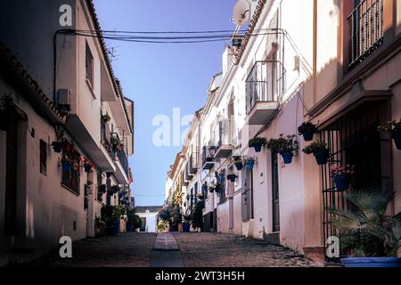 Historic narrow and quite backstreets of old Estepona, Andalusia, Spain Stock Photo