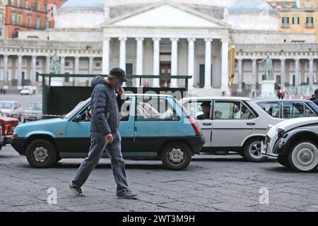 The director Paolo Sorrentino, on the set of his new film, E’ Stata La Mano di Dio aka It was The Hand of God, in Naples in Plebiscito square Stock Photo