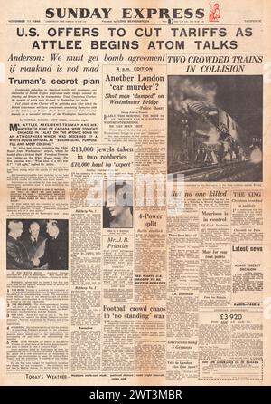 1945 Sunday Express front page reporting Trade Conference Charter agreed Stock Photo