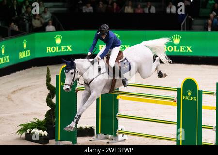 Denbosch, Netherlands - March 10, 2024. Martin Fuchs of Switzerland and riding Leoni Jei competes in the 1.60m Rolex Grand Prix at the 2024 Rolex Dutc Stock Photo