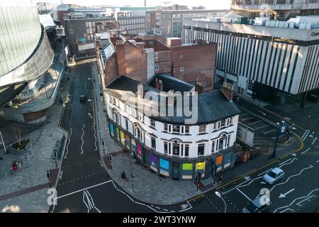 Station Street, Birmingham, March 4th 2024 - The Crown pub, opposite New Street station in Birmingham, England which is described as ‘The birthplace of Metal' where Black Sabbath played their first gig has been given Grade II listed status. Station Street where the pub is located was under threat being redeveloped and bulldozed as another property on the street, Britain's oldest cinema, The Electric also closed down Credit: Stop Press Media/Alamy Live News Stock Photo