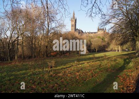 University of Glasgow from Kelvingrove, City of Glasgow, UK Stock Photo