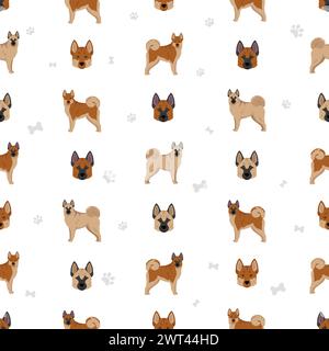 Hallefors elkhound seamless pattern. Different poses, coat colors set.  Vector illustration Stock Vector