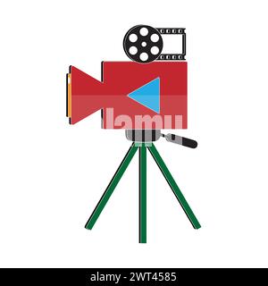 Camera tripod icon and Movie camera on a tripod. Making a movie single icon in monochrome style vector symbol stock illustration web. Stock Vector