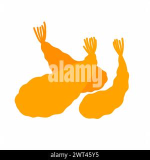 Fried tempura shrimps set in hand drawn cartoon flat style. Vector illustration isolated on white background. Food, cooking. For menu, ingredient, pos Stock Vector