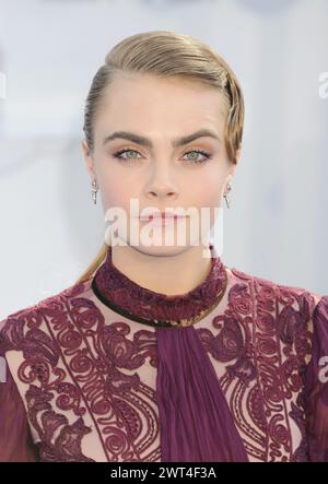LOS ANGELES, CA - APRIL 12: Model Cara Delevingne arrives at the 2015 MTV Movie Awards at Nokia Theatre L.A. Live on April 12, 2015 in Los Angeles, Ca Stock Photo