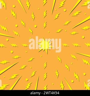 Orange background with yellow lightning bolts, illustrating sun rays. Abstract vector illustration with retro design Stock Vector