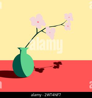 Art illustration color. Green yam leaf trees on a vase, pot and bottle Stock Vector