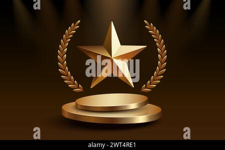 Awards nomination name podium, golden prize event, scene star ceremony. Vector Stock Vector