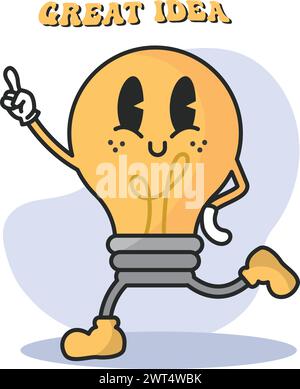 Light bulb groovy cartoon Cute kawaii Vector Stock Vector