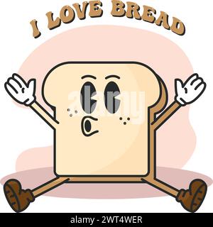 Bread groovy cartoon Cute kawaii Vector Stock Vector