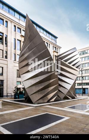 Steel sculpture called 'Vents' or 'Angel's Wings', by Thomas Heatherwick, installed in 2002, in Paternoster Square, London, United Kingdom Stock Photo