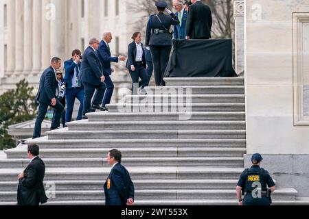 Washington, Vereinigte Staaten. 15th Mar, 2024. United States President Joe Biden arrives at the Capitol prior to the Friends of Ireland Luncheon with Ireland's Taoiseach Leo Varadkar in Washington DC, Friday, March 15, 2024. Credit: Nathan Howard/Pool via CNP/dpa/Alamy Live News Stock Photo