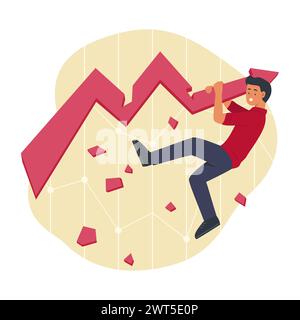 Businessman Hanging on Broken Graph Chart for Economic Recession Concept Illustration Stock Vector
