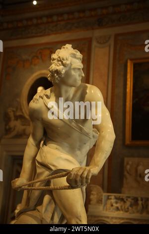 Rome, Italy - February 3, 2024: Sculpture of David by Gian Lorenzo Bernini in Borghese Gallery Stock Photo
