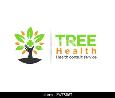 health tree logo designs with hand for medical protection and natural health logo Stock Vector