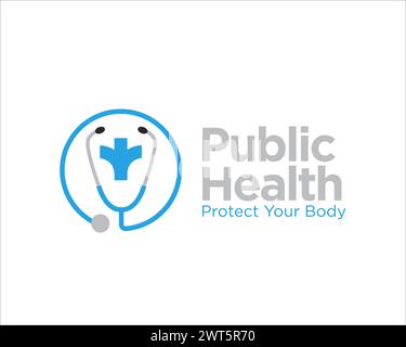 public health with stethoscope figure logo designs for medical protection logo Stock Vector