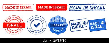 made in israel red and blue color stamp label sticker sign mark product industry Stock Vector