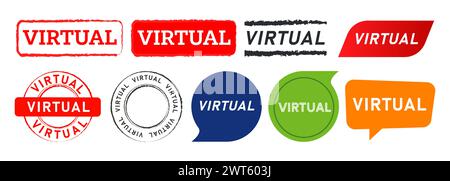 virtual rectangle circle stamp and speech bubble label sticker sign digital technology internet Stock Vector