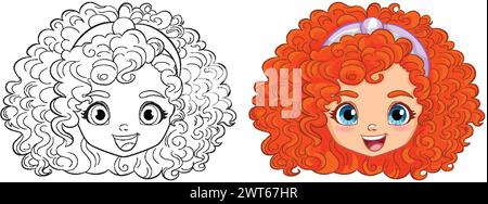 Black and white and colored vector illustrations of a girl Stock Vector